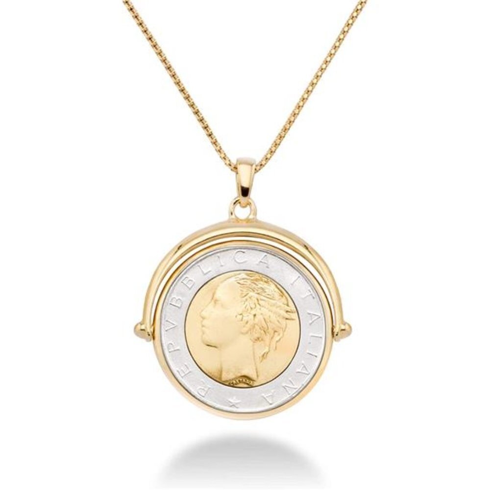 Gold Coin Pendant Necklace Women 18K Reversible